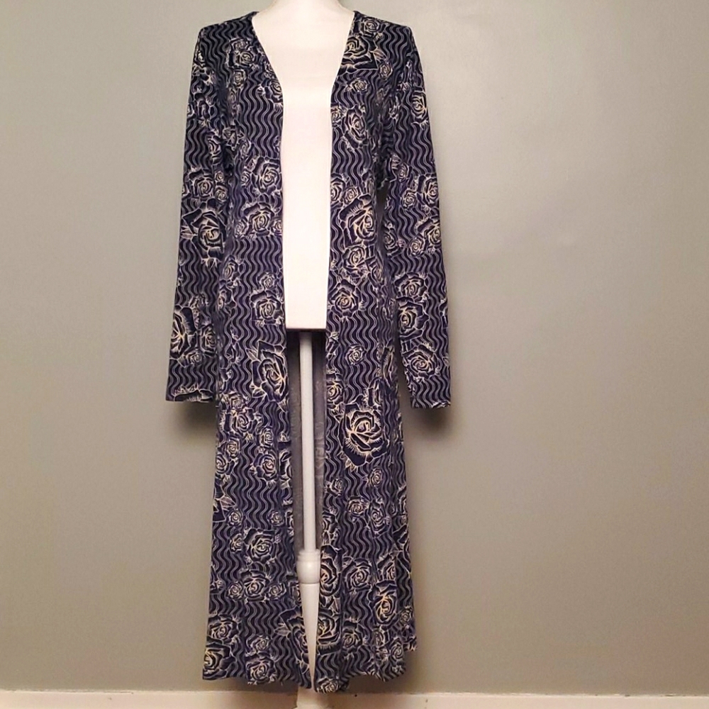 LuLaRoe Navy Blue Rose Pattern Sarah Cardigan